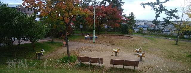 寺尾中央公園西側入口付近の広場と遊具