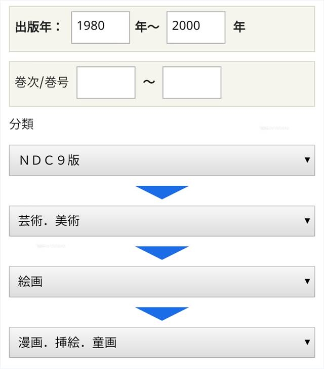 新潟市の図書館の詳細検索画面で分類や年代を選択
